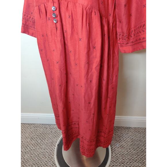 Gudrun Sjoden Red Midi Dress Cotton Wool Pockets Block Print - Picture 7 of 11
